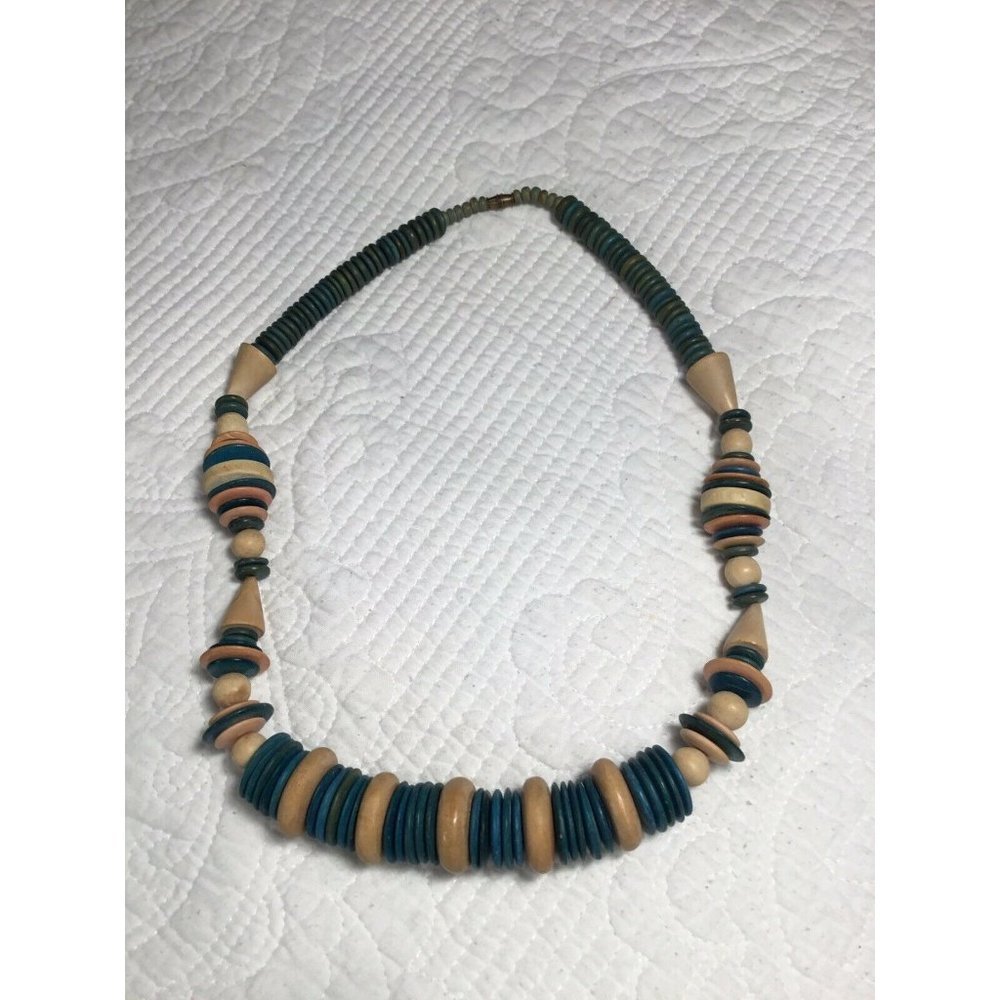 VTG turquoise Natural Wood Beads Necklace